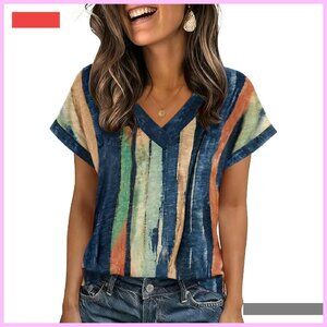 Women's V-Neck Short Sleeve Blouse Business Casual Top